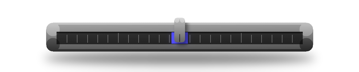 Machined linear gauge with a slider parked on the ultramarine sweet spot